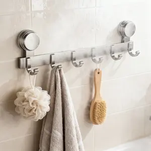 Shower Suction Cup Hooks Reusable Organiser for Towels Robes & Bath Mats No Drilling Required Installable on Kitchens Bedrooms Hotels Walls Metal Glass Mirrors Tiles Non-Porous Surfaces Set of 6 Hooks