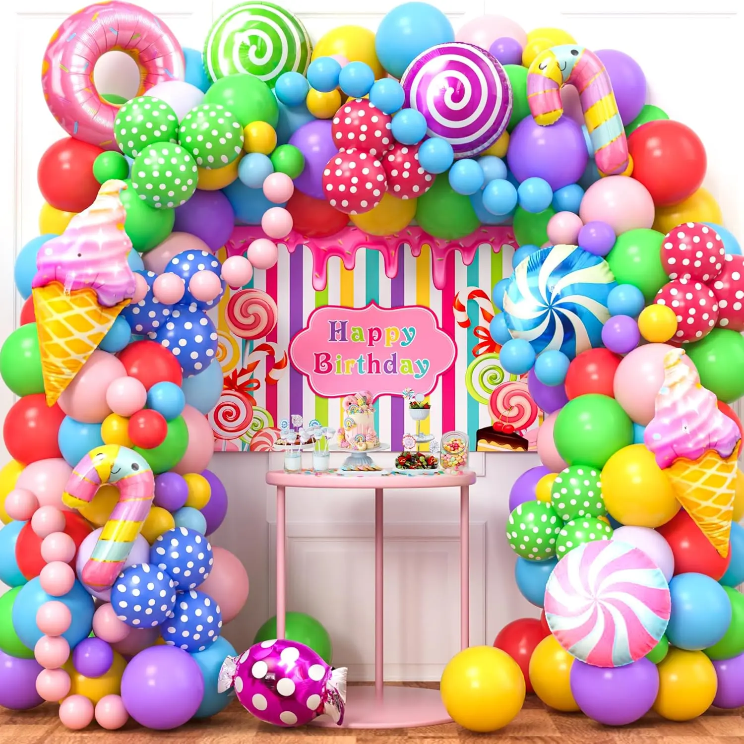 159-Piece Candyland Party Decorations Ice Cream & Donut Balloon Arch for Girls' Birthday Party