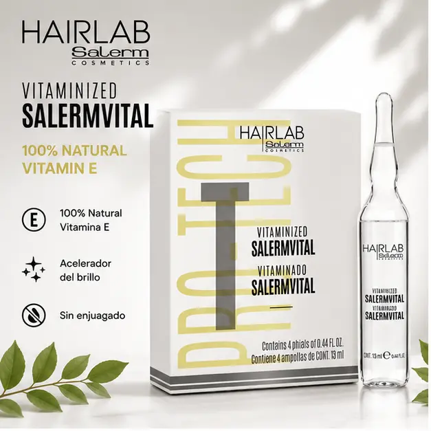 Salerm Hairlab Salermvital Revitalizing Haircare Lotion - 4-Pack 0.34 fl oz Ampoules for Damaged Hair, Silicone-Infused, Germ Oil, Conditioning, Moisture, Hair Glow, Apply Ends, Chemically Treated/Bleach Repair