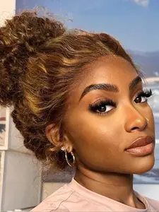 Highlight Invisi-Strap 360 Full Lace Wig Human Hair Ombre 4/27 Pre Plucked Deep Curly Lace Wig Colored 360 Lace Frontal Wig Kinky Curly Wig