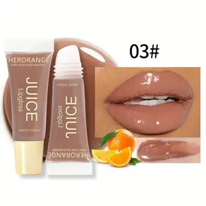 HERORANGE Natural Cosmetic Long-Lasting Moisturizing Radiant Mirror Lip Gloss Fruity Scent Lip Oil Plump Lips Watery Gloss Lipstick 6 Colors Available Travel and Portable Suitable for All Seasons
