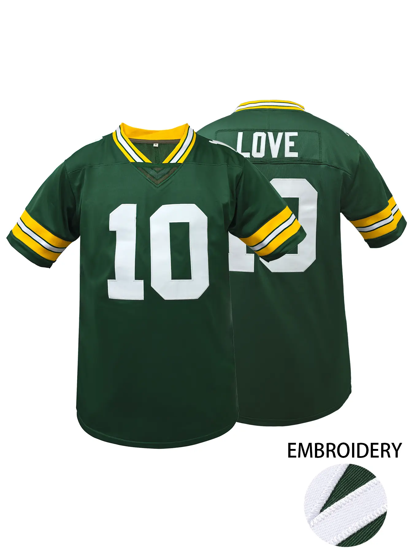 Men's Green Bay Football Jersey, V Neck Embroidered Pullover, Breathable T-Shirt, Loose Fit Short Sleeve Top, Casual Outdoor Sports Wear, Stylish Jersey, Sportswear Clothing