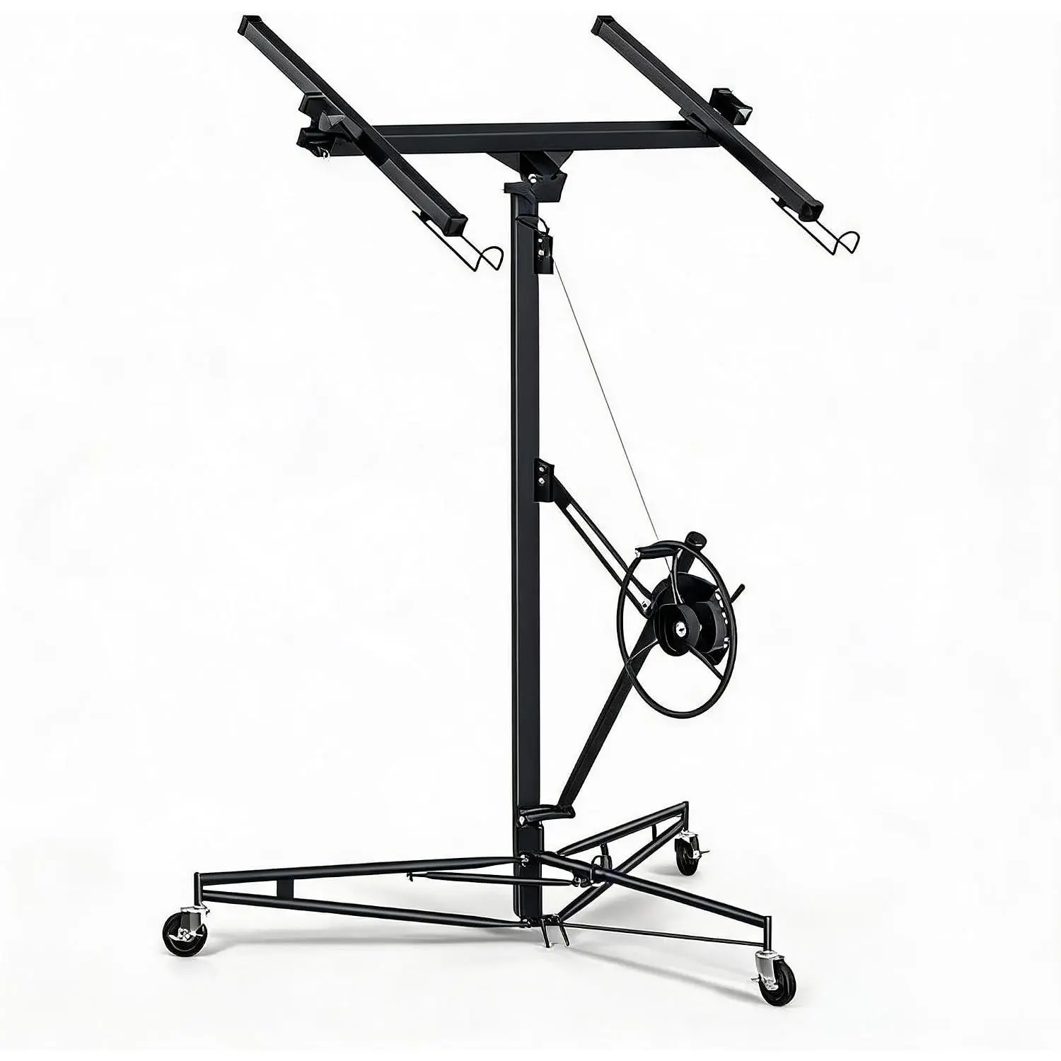 GAOMON 11FT Drywall Lift 150lbs Capacity, Panel Hoist with 360° Swivel & 60° Tilt, Heavy Duty Steel Plasterboard Jack for Ceiling Installation, Tool-Free Assembly, 3 Lockable Casters,Black
