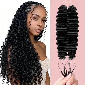 Vinisay Feather Deep Curly Crochet Human Hair Extensions - Pre-Separated, 60g/Pack, Miracle Knots, Bohemian Casual Modern Boho Braids for Women, 4-5 Packs Recommended for Full Head