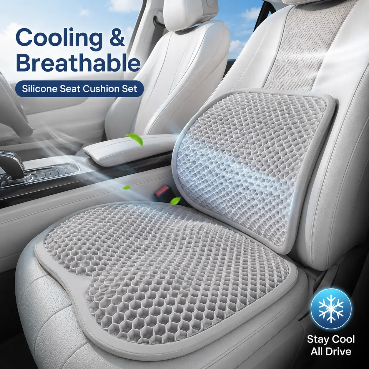 2-Piece Hexagonal Honeycomb Gel Car Lumbar Support & Cooling Seat Pad - Auto Accessories Interior, Car Accessories, Comfortable, Cooling, Breathable, Waterproof, Quick-Dry, Sweat-Absorbent Cushions for Office Use