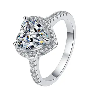 DLS Jewelry S925 Silver heart shape setting Moissanite ring, D color Moissanite 1-2 ct.