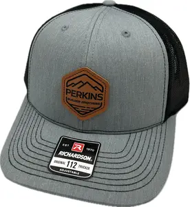 (YOUTH) Debossed Faux Leather Patch - Richardson 112 Snapback Trucker Hat - (YOUTH) Heather Grey/Black - Perkins Builder Brothers