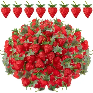 100 Pieces Lifelike Plastic Artificial Strawberries Decorative Ornaments - 2.2in/2.76in/3.35in Fake Fruit for Home Kitchen, Wedding Decor & Photography Props