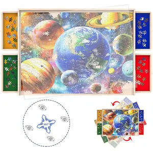 Puzzle Board with Drawers Rotatable 360-Degree Wheels and Cover 30'' x 22'' 1000 Piece Wooden Jigsaw Puzzle Table Storage Organizer Portable Lightweight Design (No Lazy Susan)