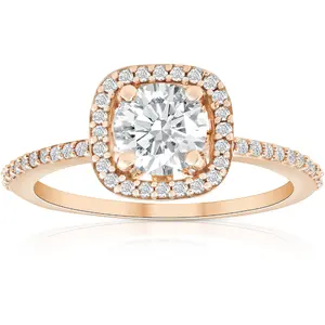 1 1/4 Ct Moissanite & Diamond Cushion Halo Engagement Ring 10k Rose Gold