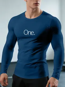 Men's Sporty Long Sleeve Training Top, Comfortable Soft Fabric, Round Neck, Fitted H-Type, Ideal for Gym Running, Spring & Fall