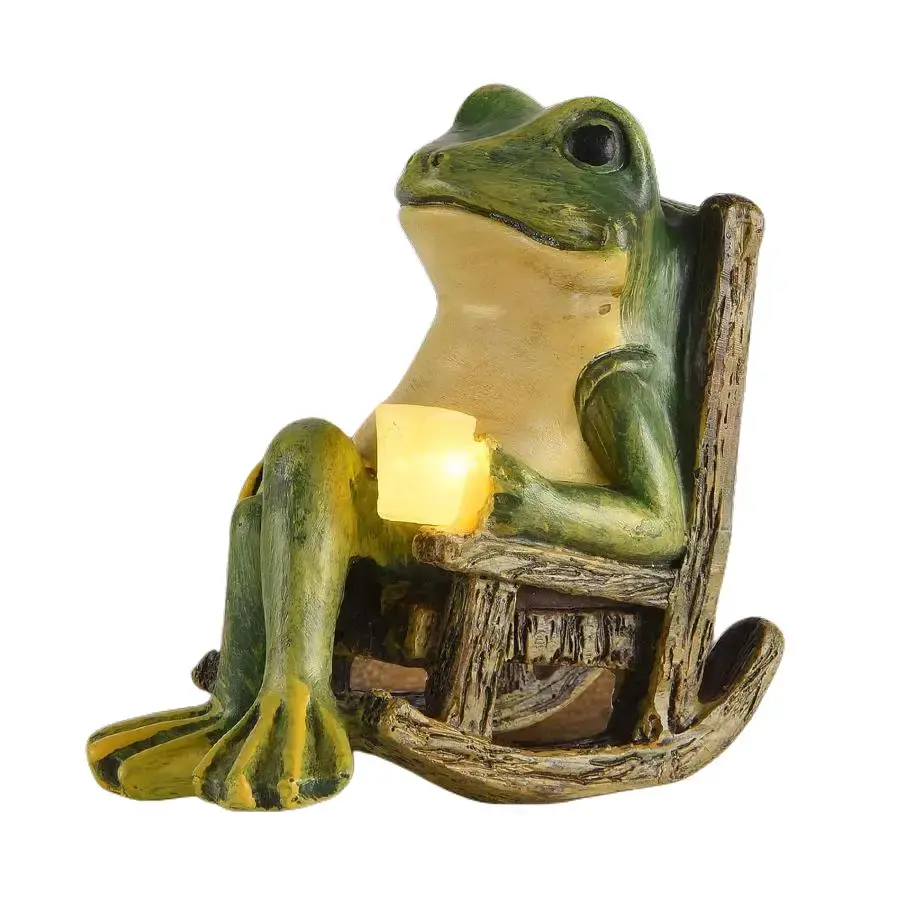 Miniature Frog Garden Statue Home Easter Gifts Decorations Fairy Garden Accessories Outdoor Lights Solar Garden Frog Decor Art Housewarming Gift for Patio, Yard, Lawn Ornament, 3.8"x2.3"x3.93 Yard Lighting