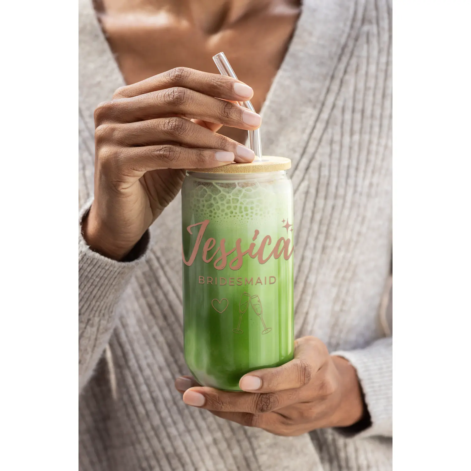 Personalized Sipper Glass, 16oz - Custom Bridesmaid Gift, Wedding Favor, Eco-Friendly Drinkware, Unique Bridal Party Keepsake, Glass