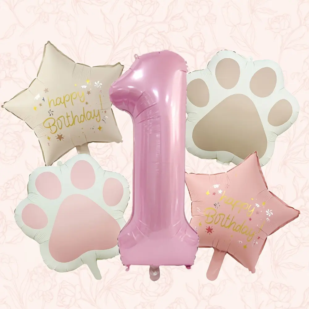 Pet Happy Birthday Balloon Set, Balloon Party Supplies Decoration, Includes Numbered Balloons, Paw Print Design & Hearts, Ideal for Dog Cat Birthdays Party, Perfect Gift for Pet Owners