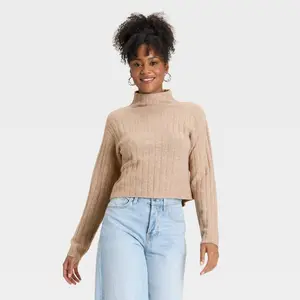 Universal Thread Women's Ribbed Mock Turtleneck Pullover Sweater - Basic Casual Midweight Recycled Polyester Viscose Spandex Blend
