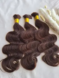 100%Human Hair| Body Wave texture|| Unwefted braiding bundles|| Color #4/Chocolate brown||