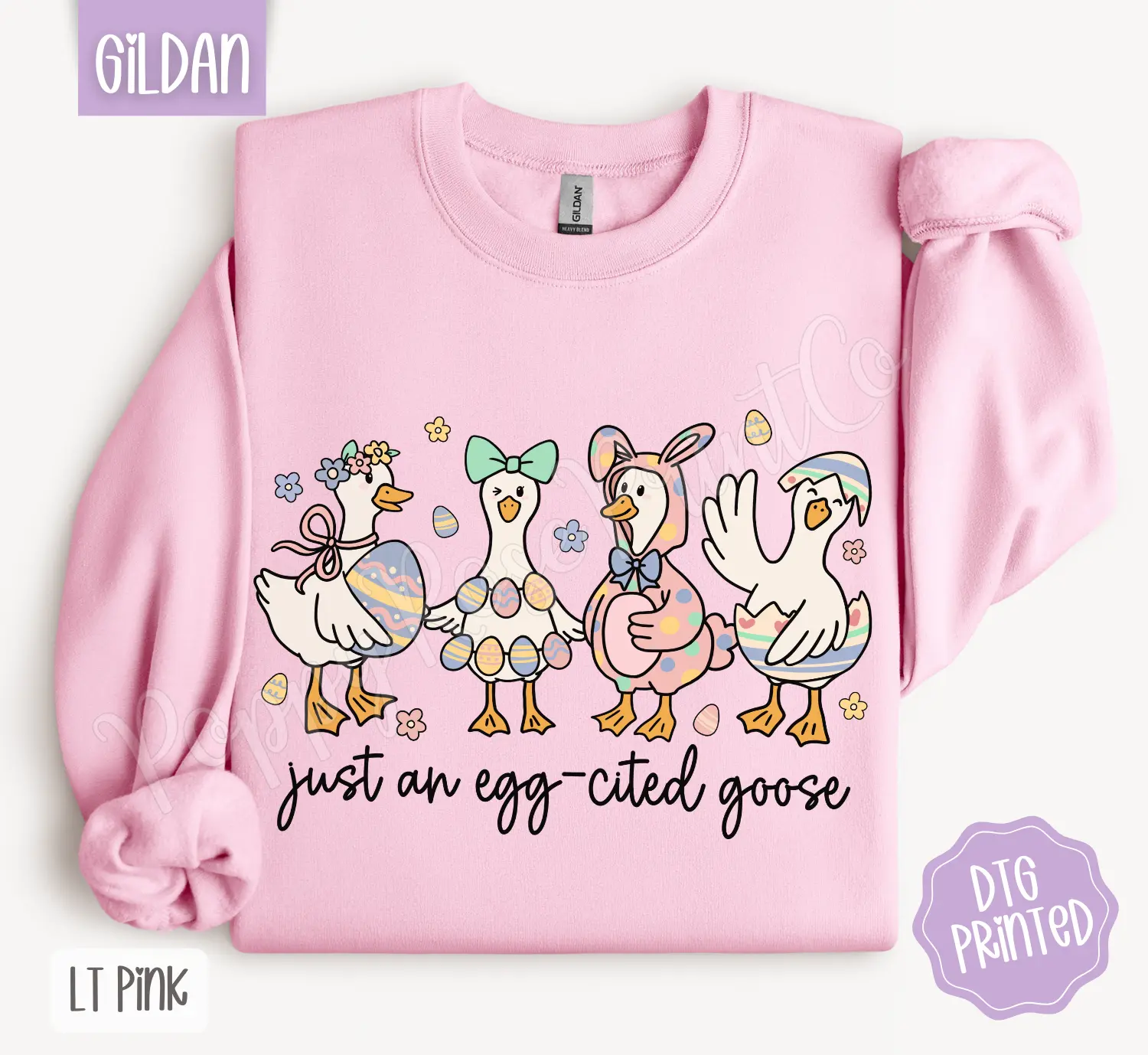 Eggcited Goose Sweatshirt, Trendy Women's Easter Crewneck