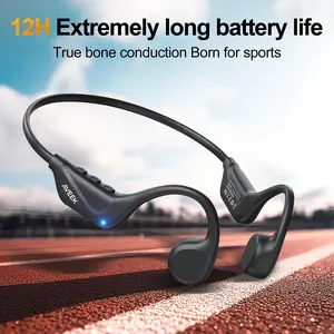 Aveek Bone Conduction Headphones Open Ear Bluetooth 6.0 with Mic Waterproof Sports Earphones 12H Playtime Stereo Sound for Running Cycling Black Audio Long Lasting