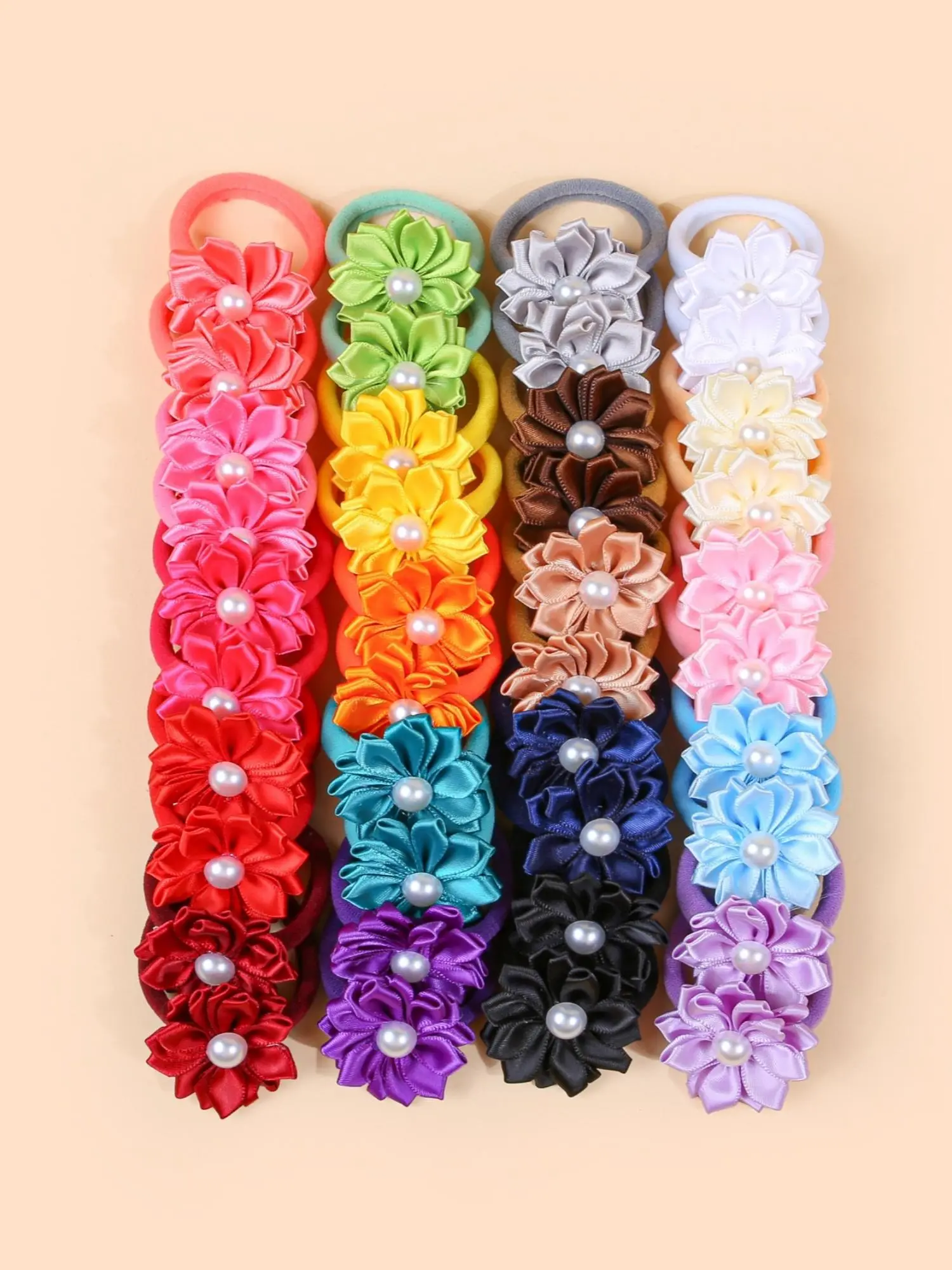Solid Color Faux Pearl Decorated Hair Scrunchies, Hair Accessories, Boho Style Hair Ties for Women & Girls, Minimalist Headwear Suitable for Thick Hair