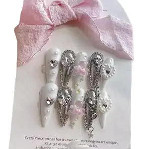 H20 Valentine's Day Sweet Bear Heart Detachable Press Nails - Heart Design with Fringe, Handcrafted, Customizable Options Available