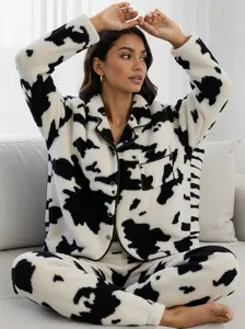 【clearance sale】Two-piece elegant flannel warm and thick ladies' pajamas set, featuring a cartoon character long-sleeved button-up top and comfortable pants, a plush homewear set