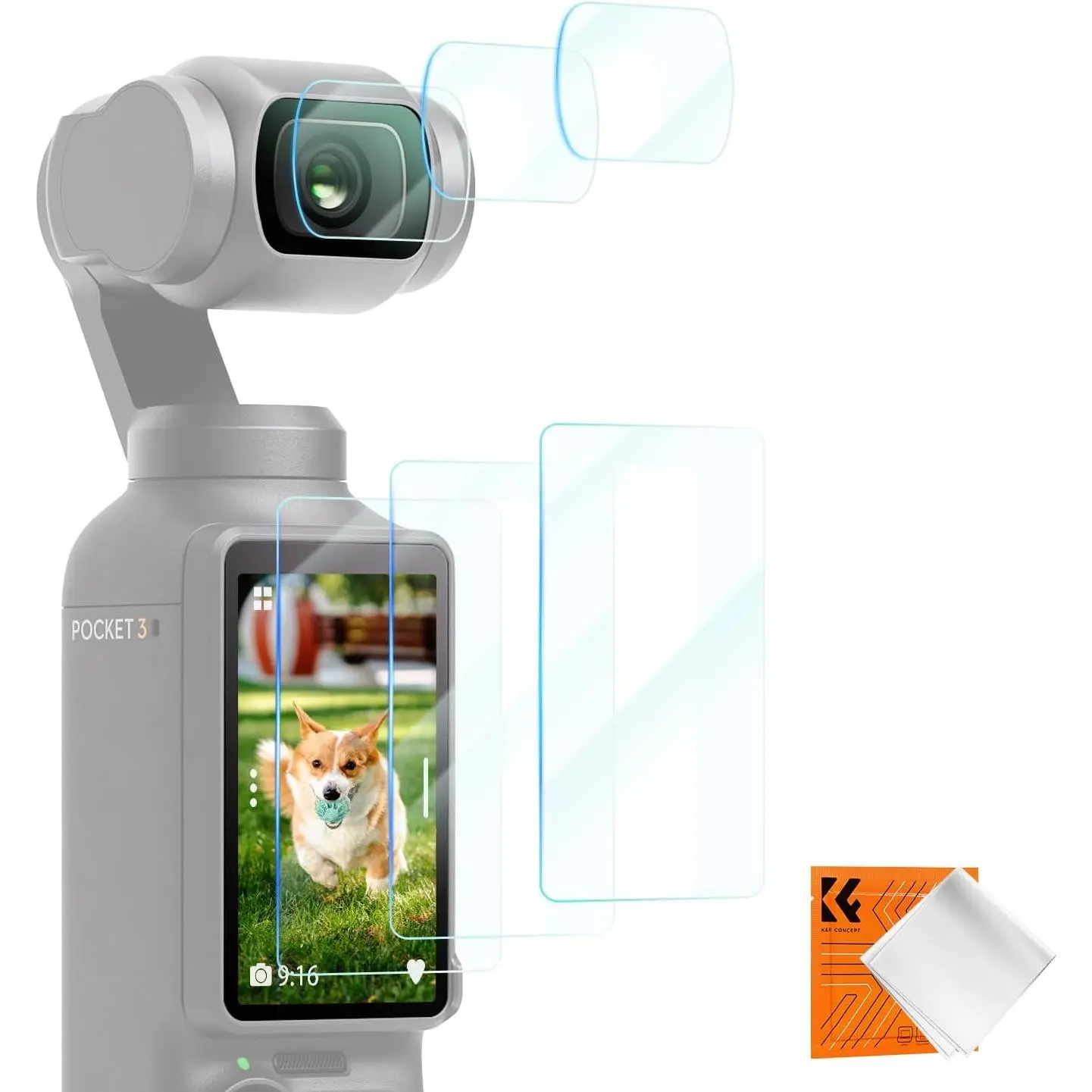 K&F CONCEPT 6PCS Tempered Glass Lens & Screen Cover for DJI Osmo Pocket 3/XTRA Handheld Camera, Anti-Scratch, Bubble-Free, Ultra-Clear, High-Resistance Protection Accessory, Protector, Accessories