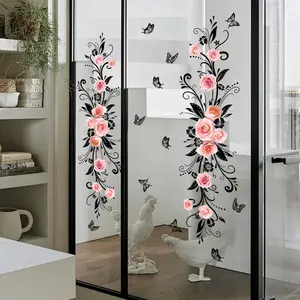 Flower Vine Pattern Glass Sticker, Double Sided Printing Glass Sticker, Decorative Decal, Decorative Wall Sticker, Decorative Sticker for Home Bathroom Glass Sliding Door, Ornaments