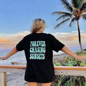 Forever Chasing Sunsets Shirt, Summer Vacation Shirt, Beachy Tshirt, Trendy Shirt, Preppy Clothes, Tee, Indie Retro, Beach Aesthetic Shirt Casual  Shirt for the Beach Comfort Fabric