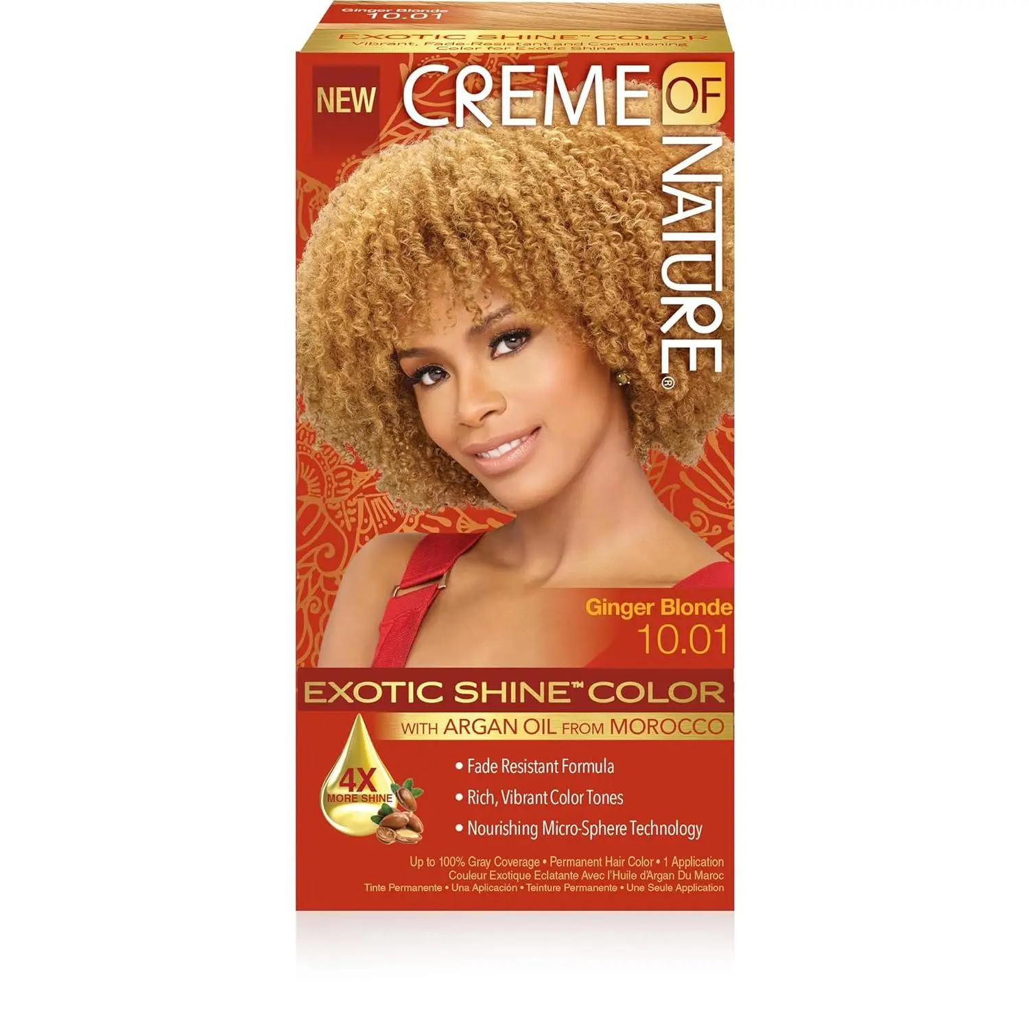 Creme of Nature Exotic Shine Hair Color - 10.01 Ginger Blonde Dye, Nourishing Conditioning Haircare Product with Moroccan Argan Oil, Glossy Finish, Blonde Hair Transformation, 1 Application