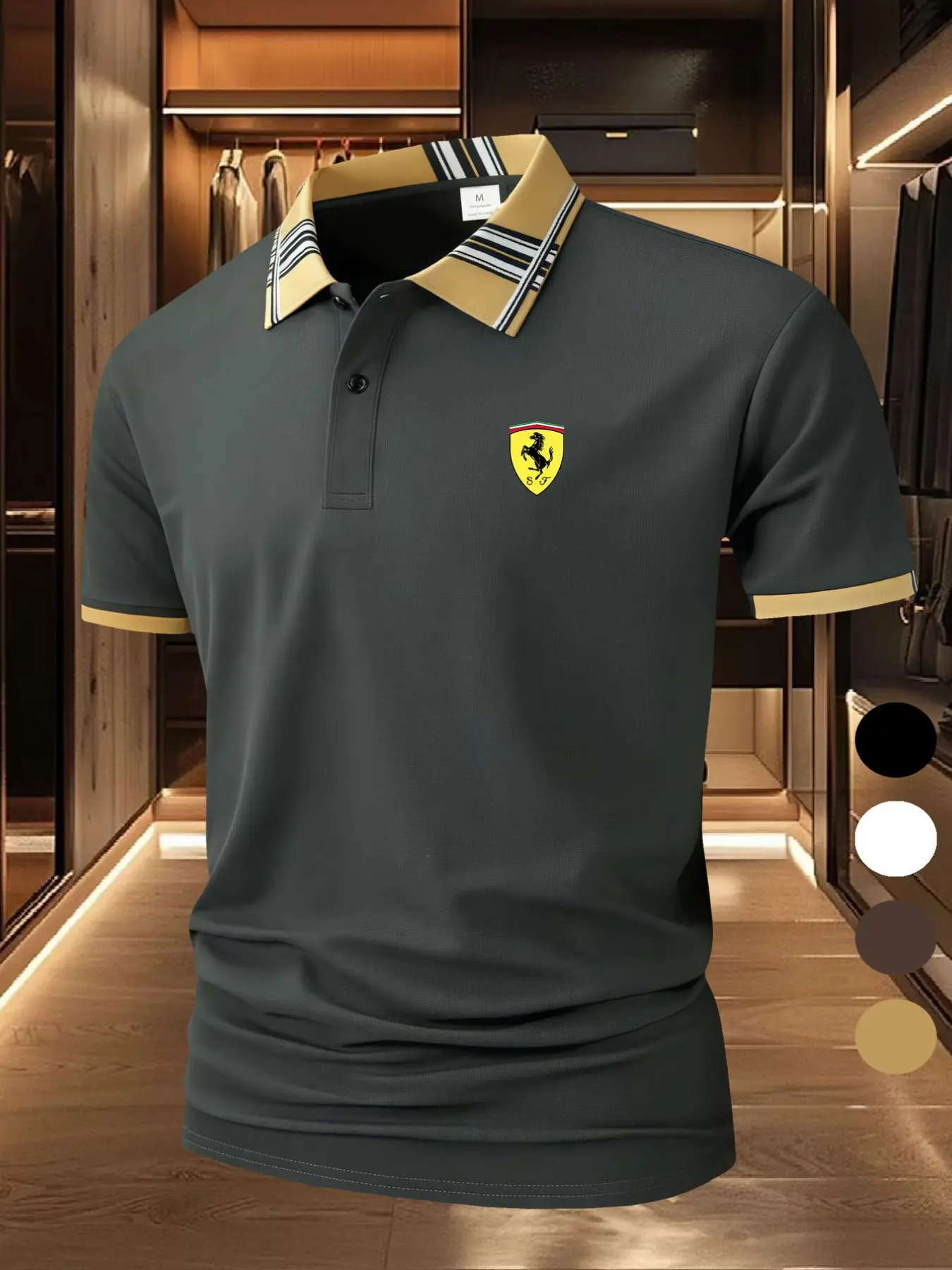 SF horse [Golf style] men's professional polyester polo shirt, sporty and casual, stylish and comfortable, classic short sleeved, men's wear-resistant and durable, multi-color in, Golfing Shirt