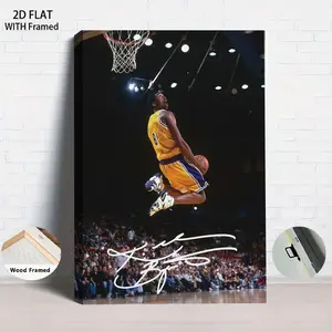 1PCS With Framed NBA Legend Kobe Bryant Dunk Moment Canvas Wall Art with Solid Wood Frame Sports Memorabilia Decorative Painting for Living Room Bedroom Office Gym Home Decoration Gift for Basketball