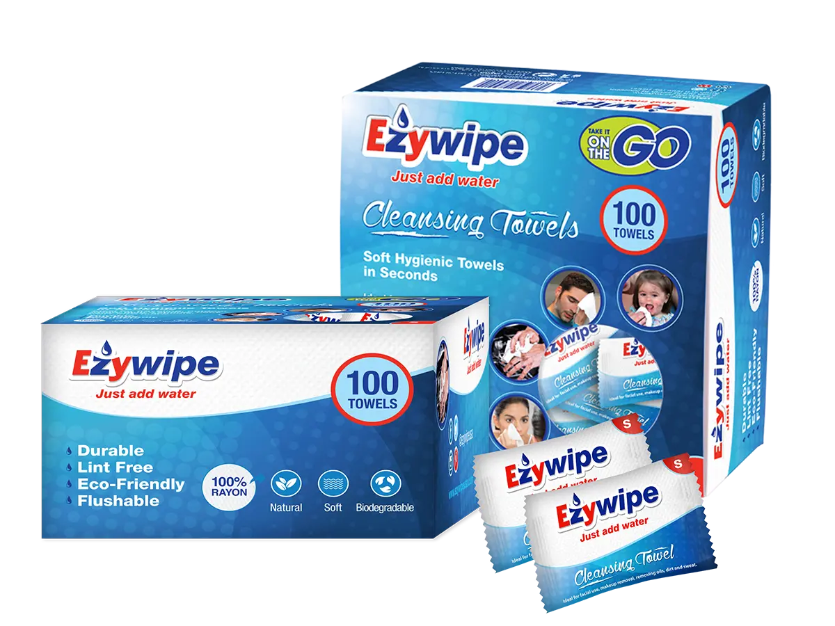 Ezywipe 100 Wrapped Expandable Wipes Reusable Coin Tissue Towel for Travel, Camping, Hiking, Makeup Remover, Hand Wipes Super Absorbent Hypoallergenic