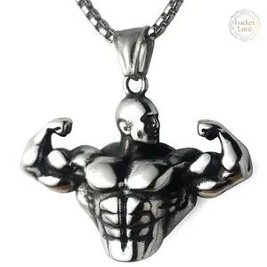 Men's Fitness Necklace with Cartoon Bodybuilder Pendant, Stainless Steel Trendy Jewelry, Bodybuilding Style Personalized Accessory, a Versatile and Inspiring Gift for Fitness Enthusiasts Mother's Day