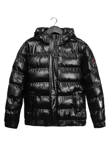 1 Pack Black Metallic Puffer Jacket Y2K Aesthetic Trendy Padded Coat | Shiny Quilted Outerwear with Removable Hood for Teens & Young Adults | Ideal for Street Style, Parties & Casual Hangouts