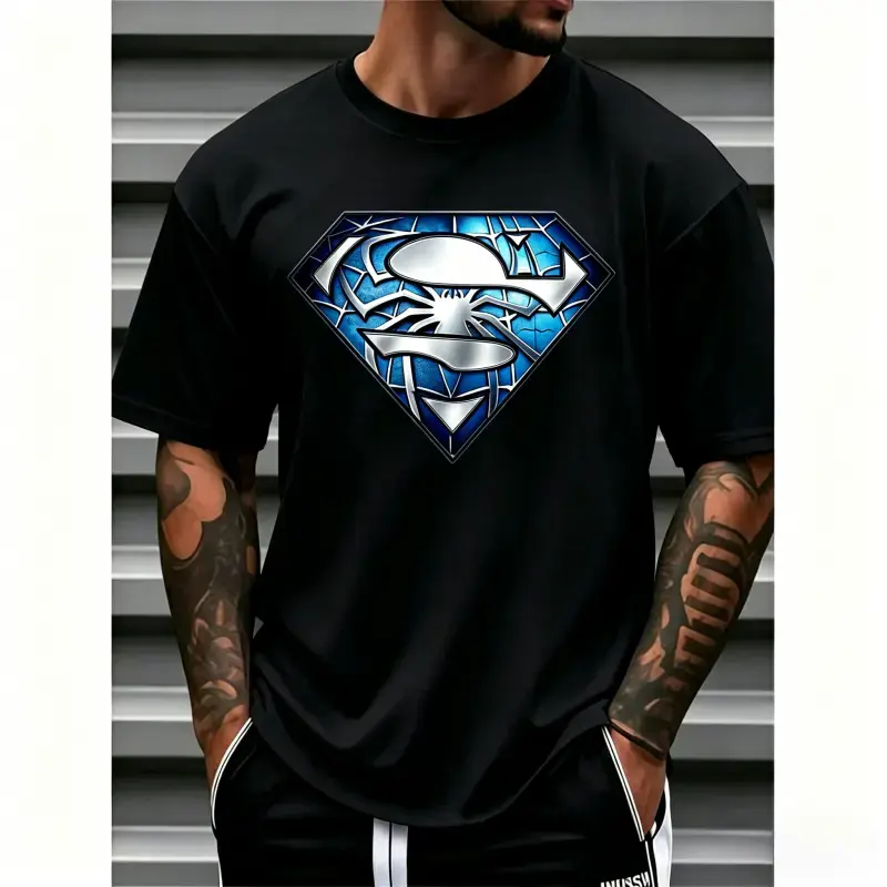 Hero-Themed Men's Plus-Size Casual Crew Neck T-Shirt - Short Sleeve with Hero Graphic Print| The Perfect Choice for Spring/Summer Daily Wear| Fun Text Design| Comfortable Fit| Fan Apparel| A Great Gift for Him or Her| Size Range: Plus Sizes M–5XL