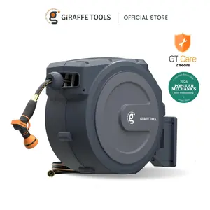 Father's Day Gift | Giraffe Tools 78-130ft 5/8in 1/2in Hose Bob Vila best Overall Garden Retractable Hose Reel Heavy Duty Wall Mounted Hose Reels with 180° Swivel Bracket, Any Length Lock Hose Reel with 9- Function Sprayer Nozzle, 2 Years Warranty