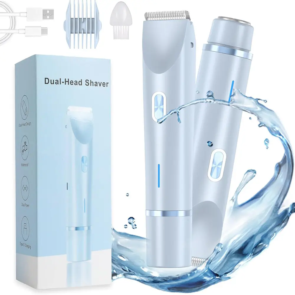 Women's Dual-Head Rechargeable Bikini Trimmer, 2026 New 2-in-1 Painless Electric Razor with Replaceable Facial Razor, USB-Cordless Waterproof Body Hair Trimmer for Silk Skin Hair Removal, Usb Rechargeable Trimmer
