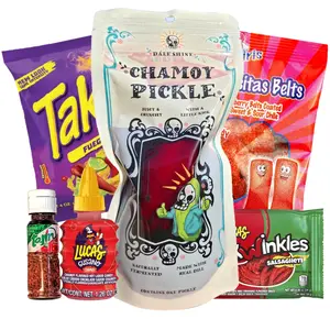 Dále Shine Chamoy Pickle Kit, Takis, Strawberry Sabrositas, Popular Mexican Candy, Lucas Gusano, Salsagheti, Tajin, Pepinillo de Chamoy 6 piece