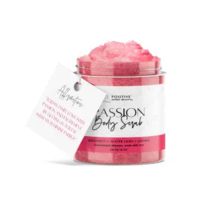 Positive Intent Beauty, Passion Sugar Scrub with Affirmation Card, Jasmine, with Plant Botanicals and Vitamins, Brightening Scrub, Scars, Stretch Marks, All Skin Types, Aromatherapy, 8oz Body Care Exfoliant Scent Shea Exfoliator Cleanser