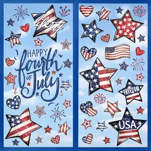 Vellibring 6 Sheet Patriotic Window Clings 4th of July Window Decals Retro Style USA Stars Flag Firework Decor for Independence Day Home Party Glass Mirror Decoration