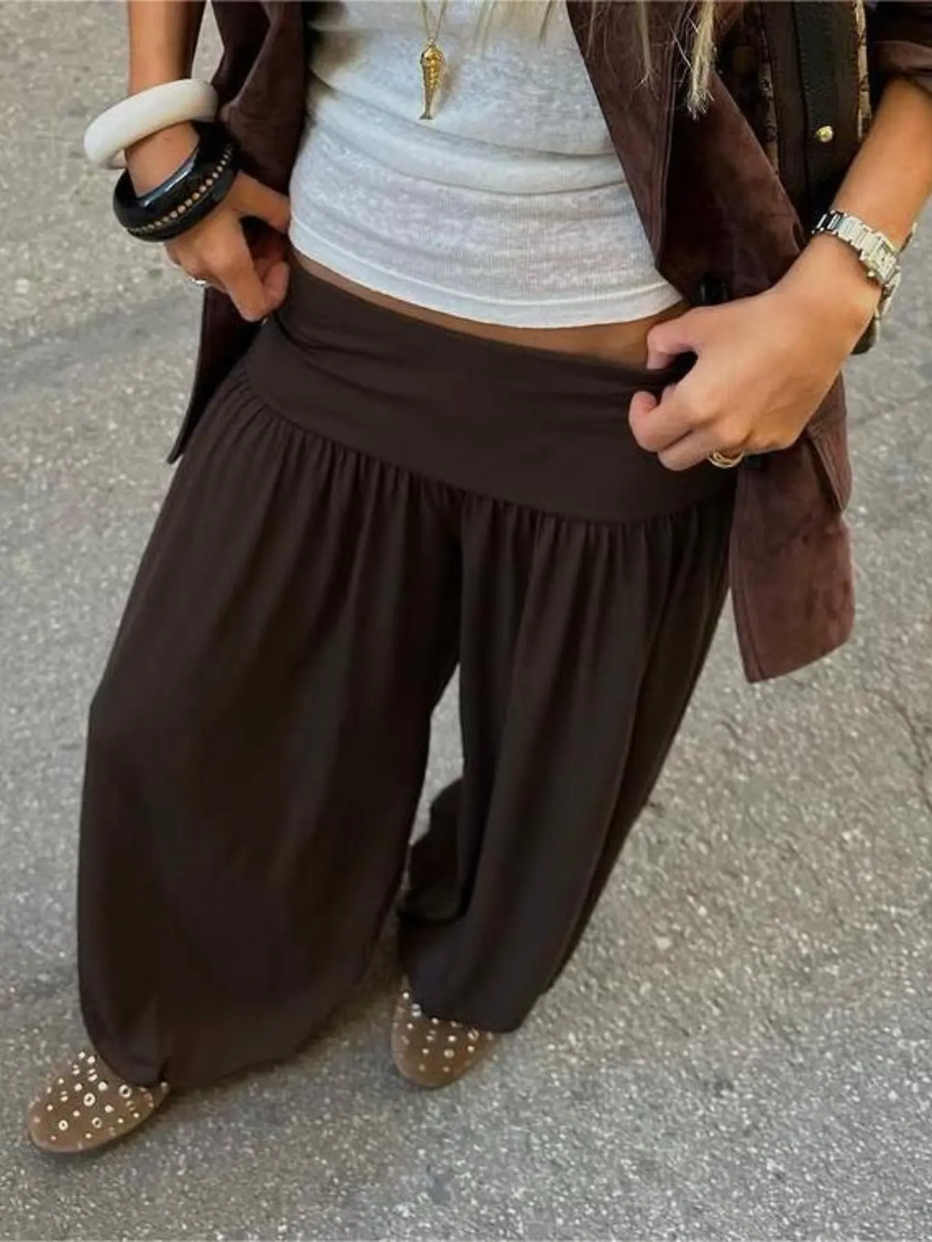 Women's Summer Trendy Leg-Lengthening Loose Fit Casual Drawstring Jogger Pants, Versatile Dance Fitness Lantern Trousers with Drape