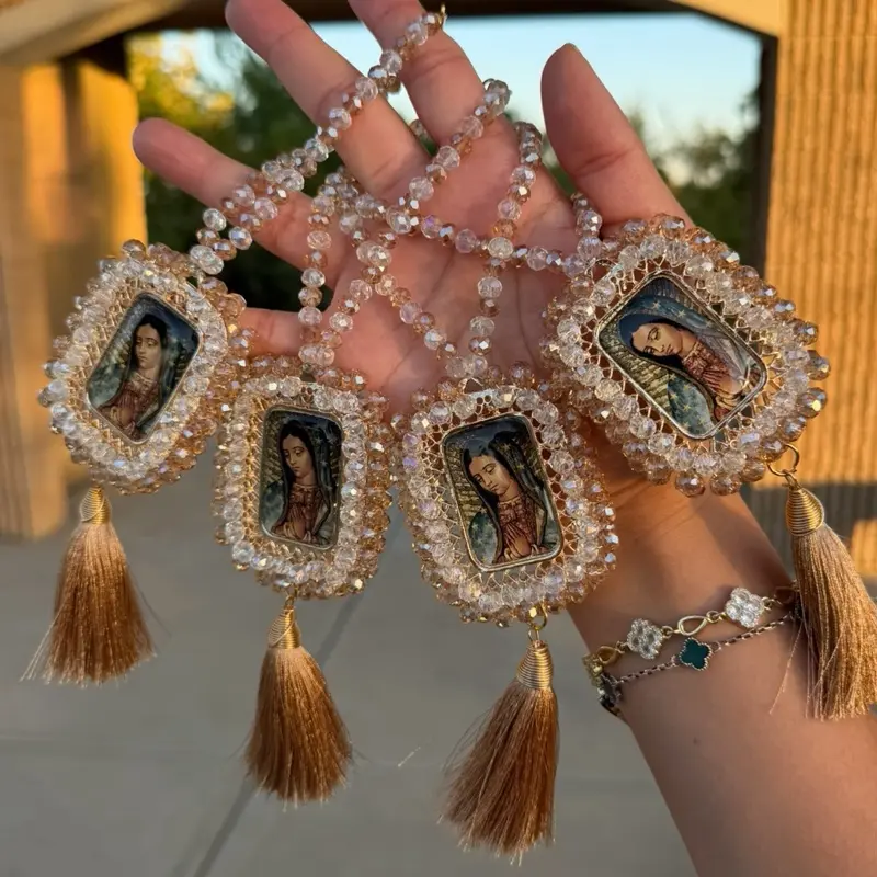 Handmade Virgin of Guadalupe Crystal Blessing – Square Hanging Decor