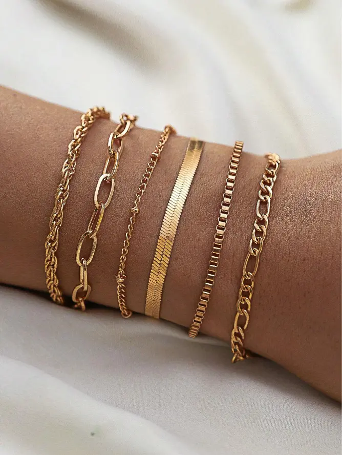CAROVO 14K Gold Bracelets for Women Waterproof,  Gold Jewelry Sets for Women Trendy Thin Dainty Stackable Cuban Link Paperclip Chain Bracelet Pack Fashion Accessories Gifts for Womens bracelet,summeroutfits,vacationoutfits,beachoutfits