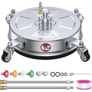 14"  Washer Surface Cleaner 4500 PSI with 304 Industrial-grade Stainless Steel Housing,1/4" Quick Plug, 4 Universal Wheels, 2 x 15" Extended Wands, 2 Replacement Nozzles, 4  Nozzle Tips