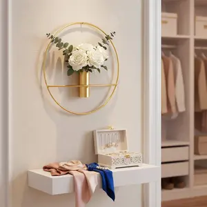 Set of 2 Iron Round Wall-Mounted Decorative Vases, Creative Wall Decor Flower Racks, Living Room Bedroom Backdrop Hanging Ornaments, Fits Faux Flowers & Greenery, Home Soft Furnishing Essentials