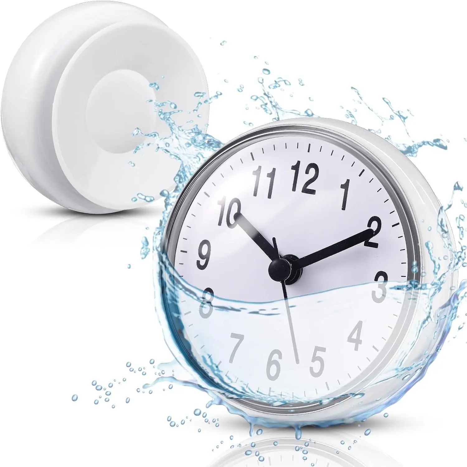 Small White Waterproof LED Digital Bathroom Clock with Easy-Reading Face, Suction Cup - Home Decor Wall Clock for Bathroom, Pool Supplies, Led Digital Clock