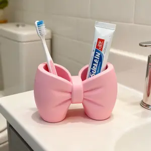 Bowknot Toothbrush Holder | Standup Brush Holder | Bathroom Vanity Organizer for Toothbrushes & Toothpaste | Decorative Storage Stand | Perfect Gift for Valentine’s Day/Christmas/New Year