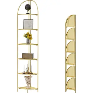 Foldable 6 Tier Corner Shelf, Metal Corner  Stand with  Frame and  Shelves, Corner Display Rack Multipurpose Shelving Unit for Living Room, Bedroom, Bathroom