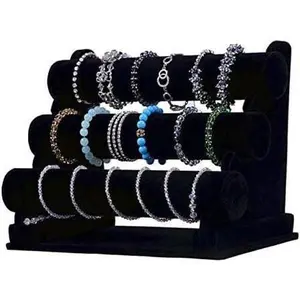 3 Tier bracelets holder for Vendors - Elegant Black Velvet Jewelry Display and Necklace Holder for Women - Bracelets Stand for Organizing Accessories Acrylic Beads
