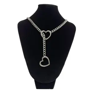 Heart Slip Chain Necklaces for Women,Stainless Steel O-Ring Adjustable Lariat Heart Y-Necklace,Punk Gothic Cuban Collar Choker Necklace for women